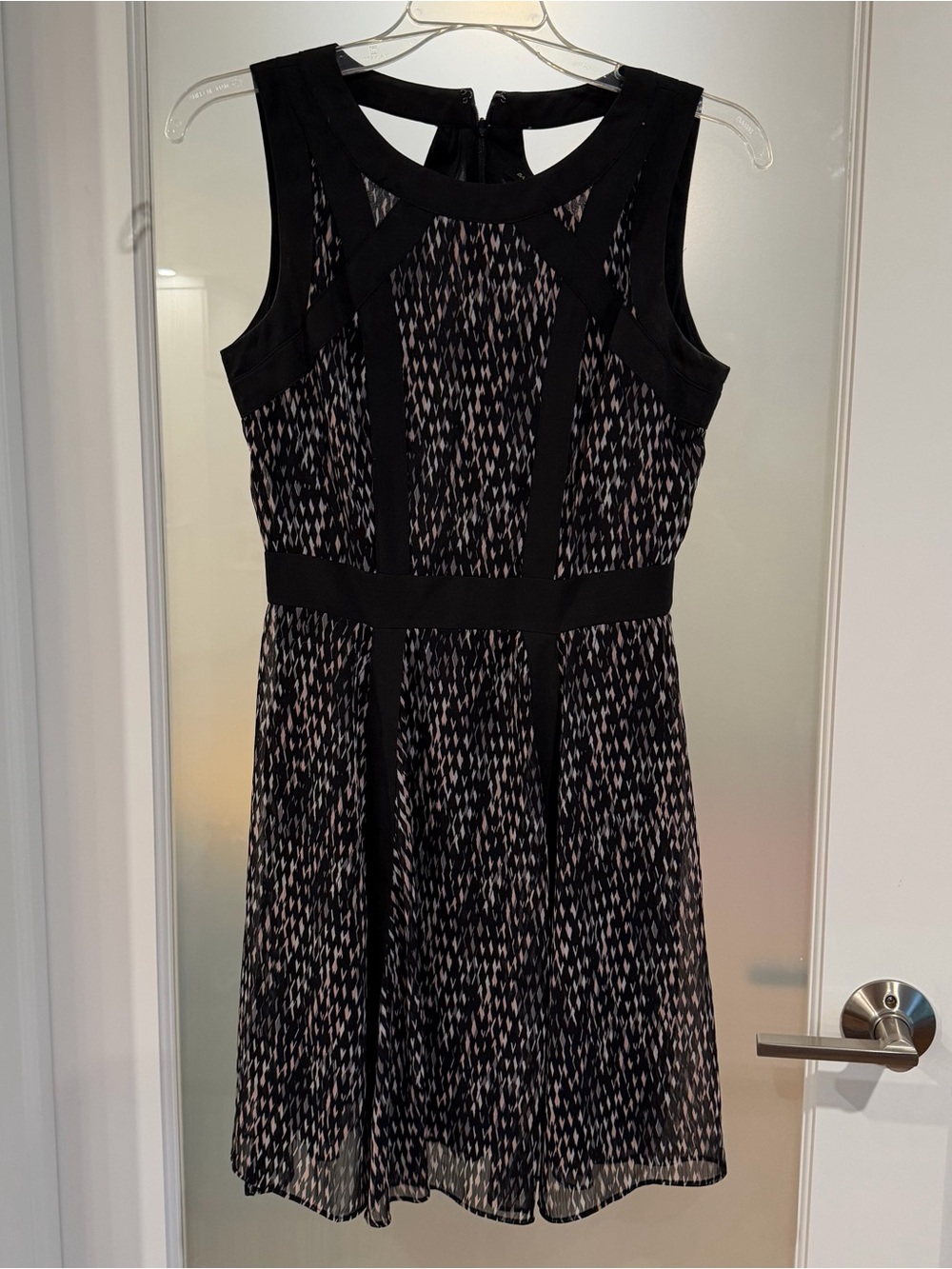 Banana Republic Sleeveless Black and Blush Patterned A-Line Dress